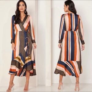New Foxiedox Asymmetrical A-line Wrap Midi Dress